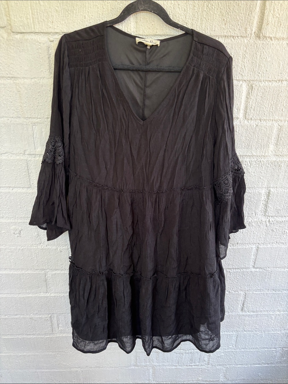 Indigo Rose Crochet Black V-Neck Tunic Dress sz 2X